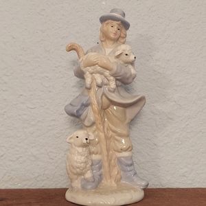 Porcelain Shepherd Christmas Nativity Figure Man with Sheep Figurine